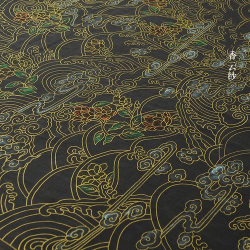 贝兰蓓儿 烫金彩绘缎面龟裂纹香云纱170#真丝面料丝绸布料复古中式