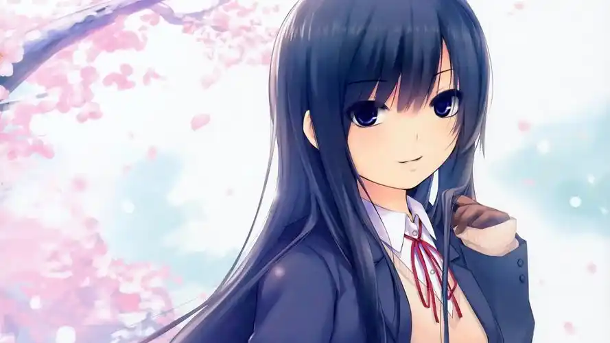 长发动漫女孩,樱花,花瓣 1242x2688 iphone 11 pro/xs max 壁纸,图片