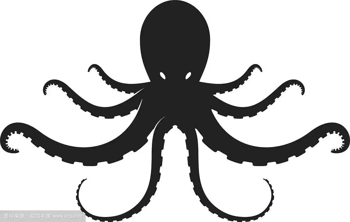 扁平章鱼剪影孤立在黑色和