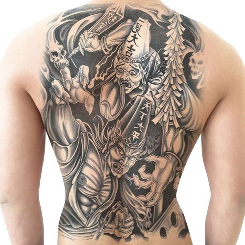满背纹身贴防水男女持久黑白无常背部后背超大图案花臂花腿网红款