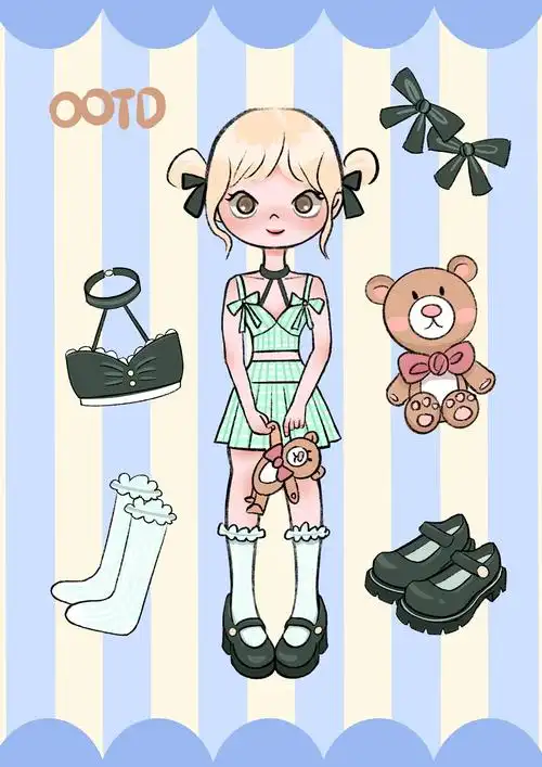 可爱少女时尚手绘换装贴纸