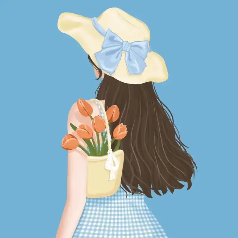 捧花背影女孩插画  插画头像.捧花背影女孩插画  插画头像# - 抖音