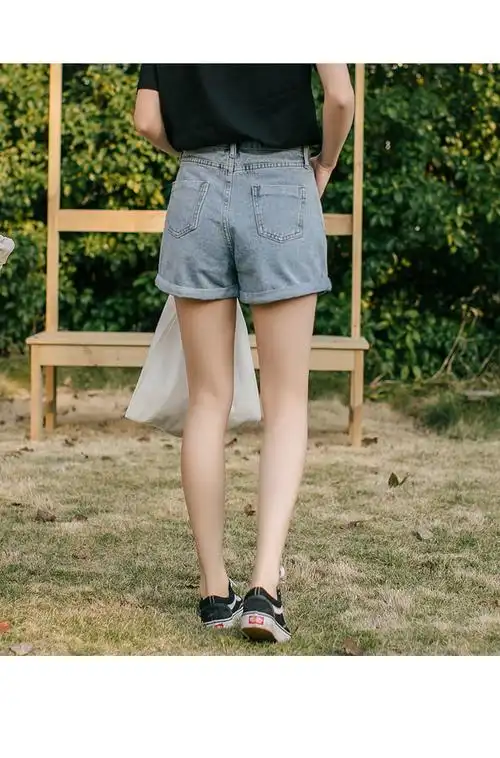 实拍高腰牛仔短裤女夏2019新款大码韩版宽松港味复古chic卷边