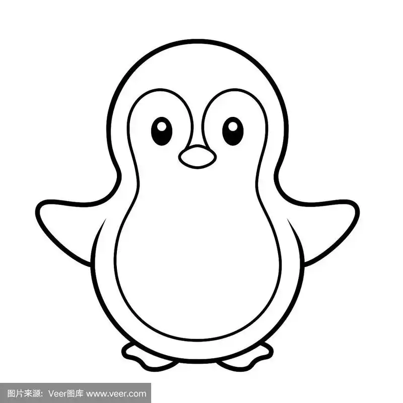 可爱的企鹅着色页矢量插图