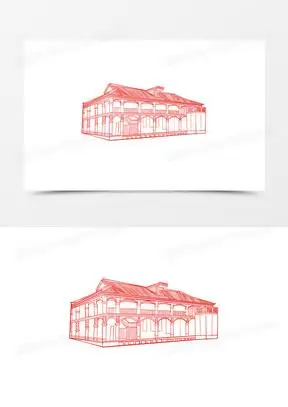 手绘线稿遵义会议会址素材