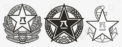 黑白线稿八一建军元素