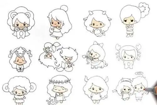 q版十二星座简笔画怎么画卡通可爱十二星座简笔画女孩教程