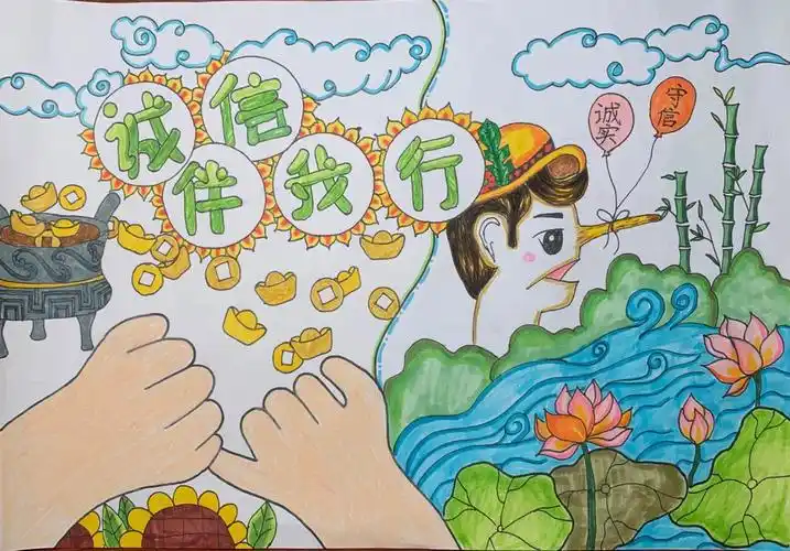 诚实守信,以人为本诚信伴我行绘画!