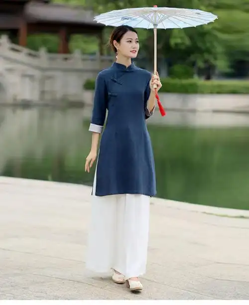 禅服女复古风套装中国风春秋棉麻中式上衣茶服女禅意女装佛系复古茶艺