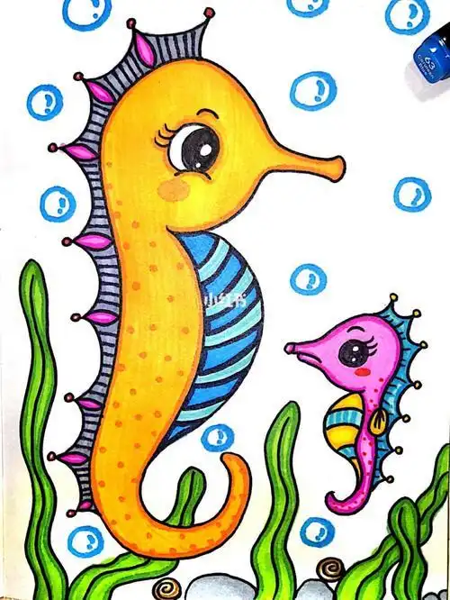 儿童画简笔画海马的集