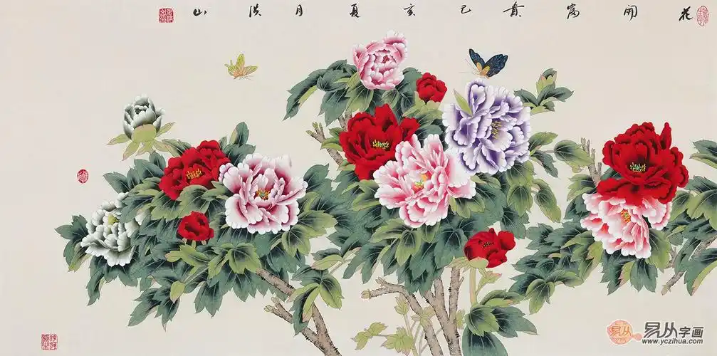 国家一级美术师张洪山精美牡丹蝴蝶图《花开富贵》