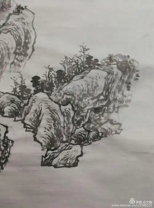 其它 王老师写意山水初级三:14,临芥子园画谱 写美篇画左侧山石,披麻