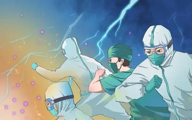 共同抗疫原创插画海报肺炎抗疫医生逆行者共同抗疫病毒消灭消灭病毒