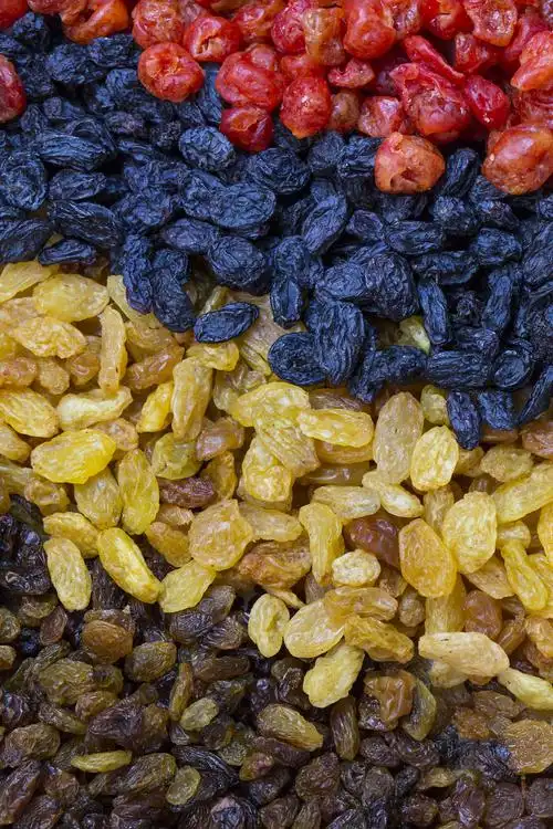 颜色分明的四种颜色葡萄干高清图片