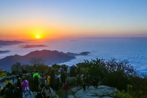 泰山之巅,晚霞云海日出同观,海棠花相伴,人生大幸莫过如此,美哉美哉