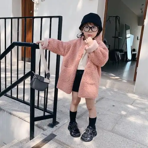 聪小妹秋冬儿童羊毛卷外套中长款女童韩版毛毛外套加厚长袖上衣潮