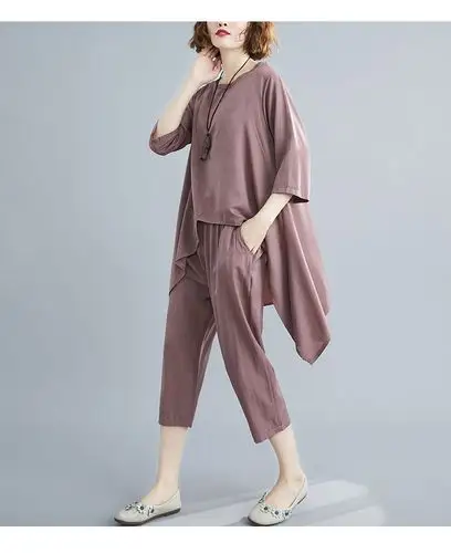 a937现货2020夏秋新款铜氨丝宽松大气两件套时尚洋气显气质女套装