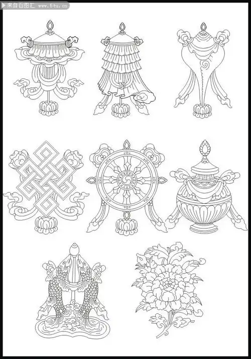 线描吉祥八宝图案矢量素材