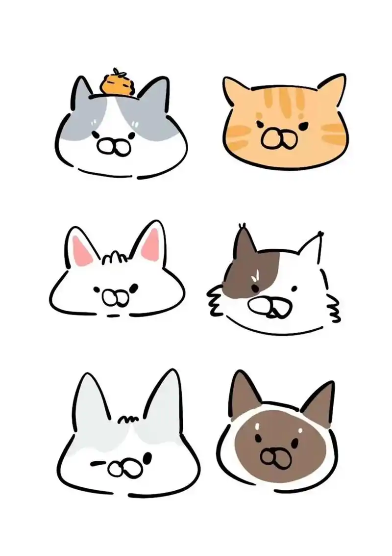 简笔画|12个猫头|桌面简易版小猫|小狗集 有猫了, 已经不想和遛狗的人