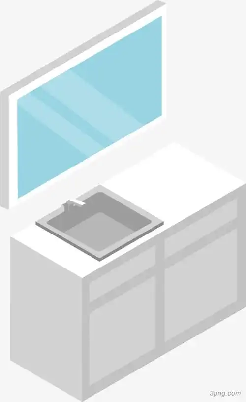 立体风格矢量浴室洗手台png素材透明免抠图片-卡通手绘