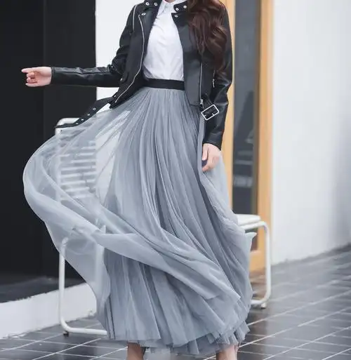 新款春夏高腰纱裙明星同款半身裙a字网纱裙蓬蓬大摆中长款纱裙子