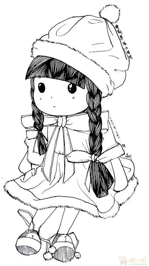 背着娃娃的女孩简笔画