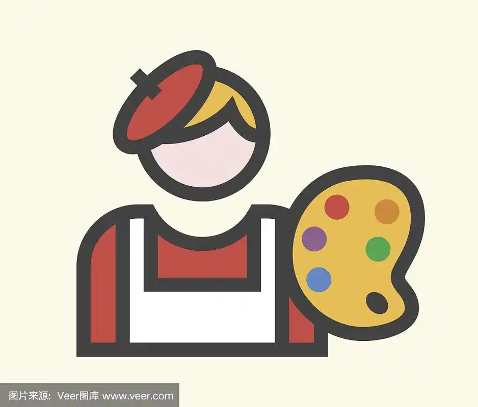 极简的固体线彩色艺术家图标.