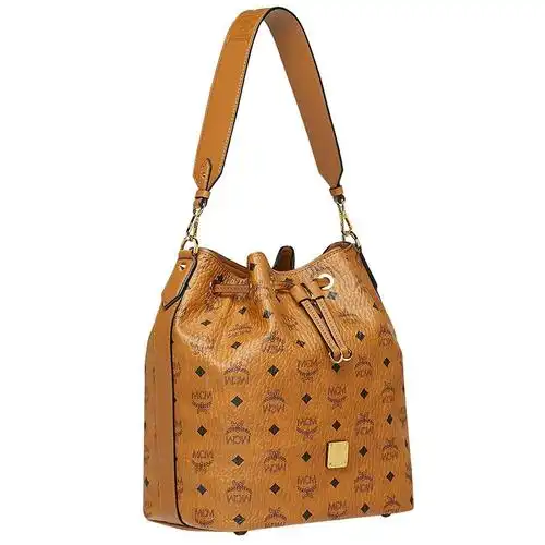 正品mcm女包皮革抽绳单肩斜挎手提水桶包mwd9sse85 co001代购代购代购