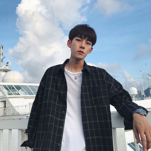 春秋季格子衬衫男长袖韩版潮流青少年学生宽松衬衣帅气百搭外套