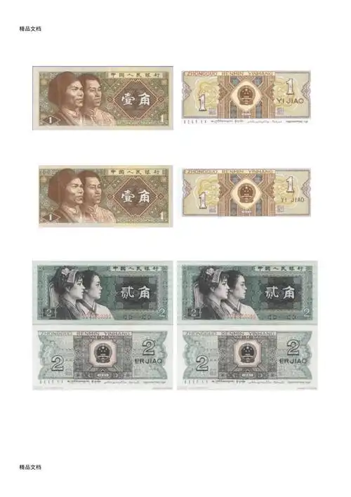 最新小学生识人民币票样双面模板