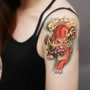 纹身贴防水火麒麟图片