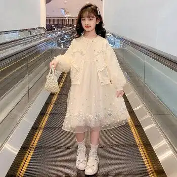 9岁女大童连衣裙公主风夏天10学生儿童装公主裙网红女孩装裙子杏色