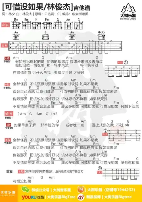 可惜没如果林俊杰吉他弹唱谱大树乐器