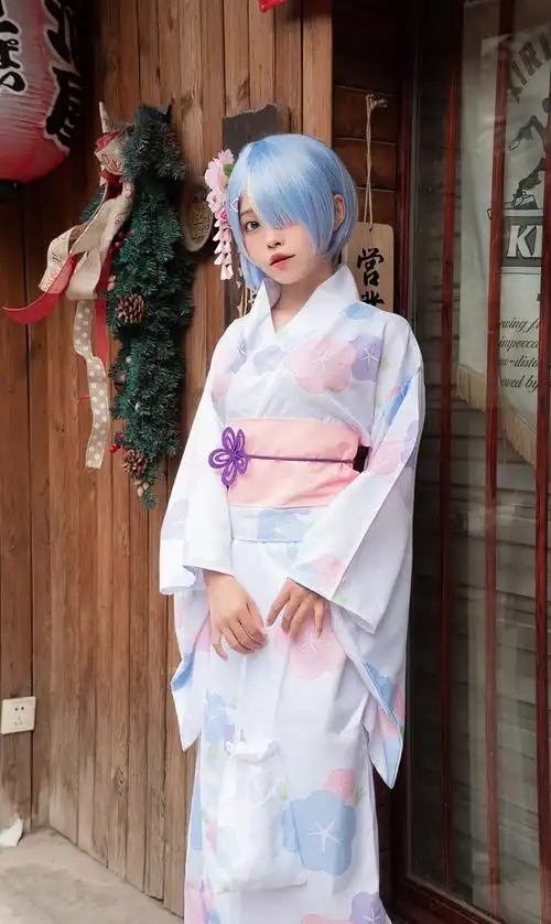 新款蕾姆cosplay服女装拉姆和服浴衣雷姆花和服花魁一件舞台 白色 xl