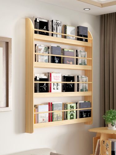 实木儿童墙上壁挂书架免打孔绘本架挂墙床头简易置物架卧室收纳架