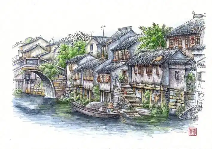 风景园林马克笔写生效果图