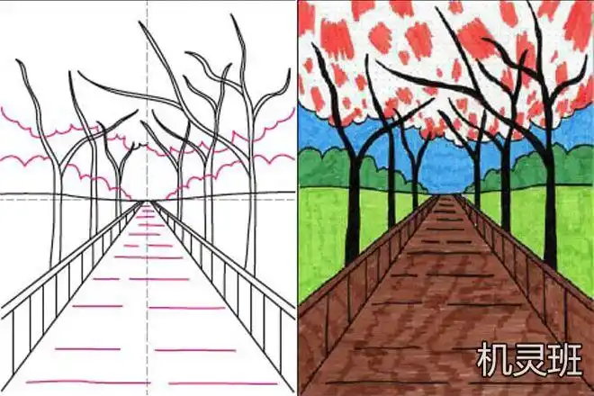儿童用透视法画秋天的风景简单又好看步骤图解