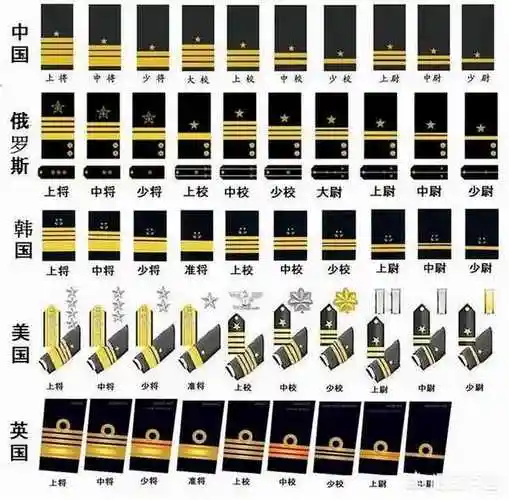 海军和陆军,空军的肩章军衔不同,海军是袖章军衔.