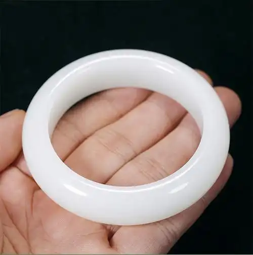 玉之舞天然新疆和田玉手镯白玉宽扁条玉镯子带证书礼物礼品6162mm