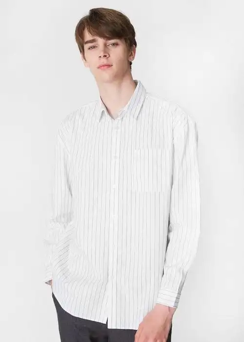 纯棉竖条纹翻领衬衫男