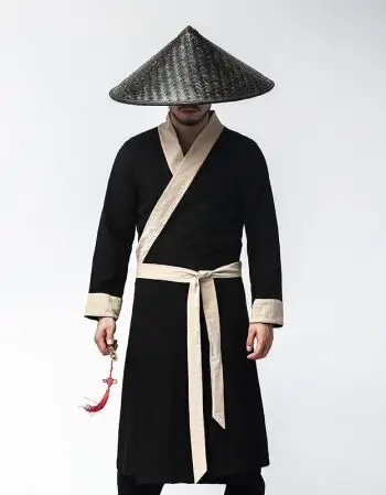 风男古装汉服长袍戏服侠客服装伴郎年会活动剑客青年民族衣服 黑色 m