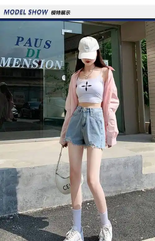 牛仔裤2024夏季薄款裤子高街潮ins破洞浅色超短裤女显瘦高腰热裤 - 17