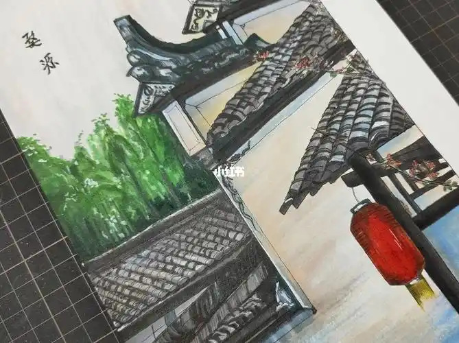 马克笔视频过程古风建筑手绘婺源