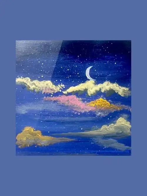 更新一副星空彩云画●背景色:黑色 群青 白色(画出渐变色)●彩云颜色