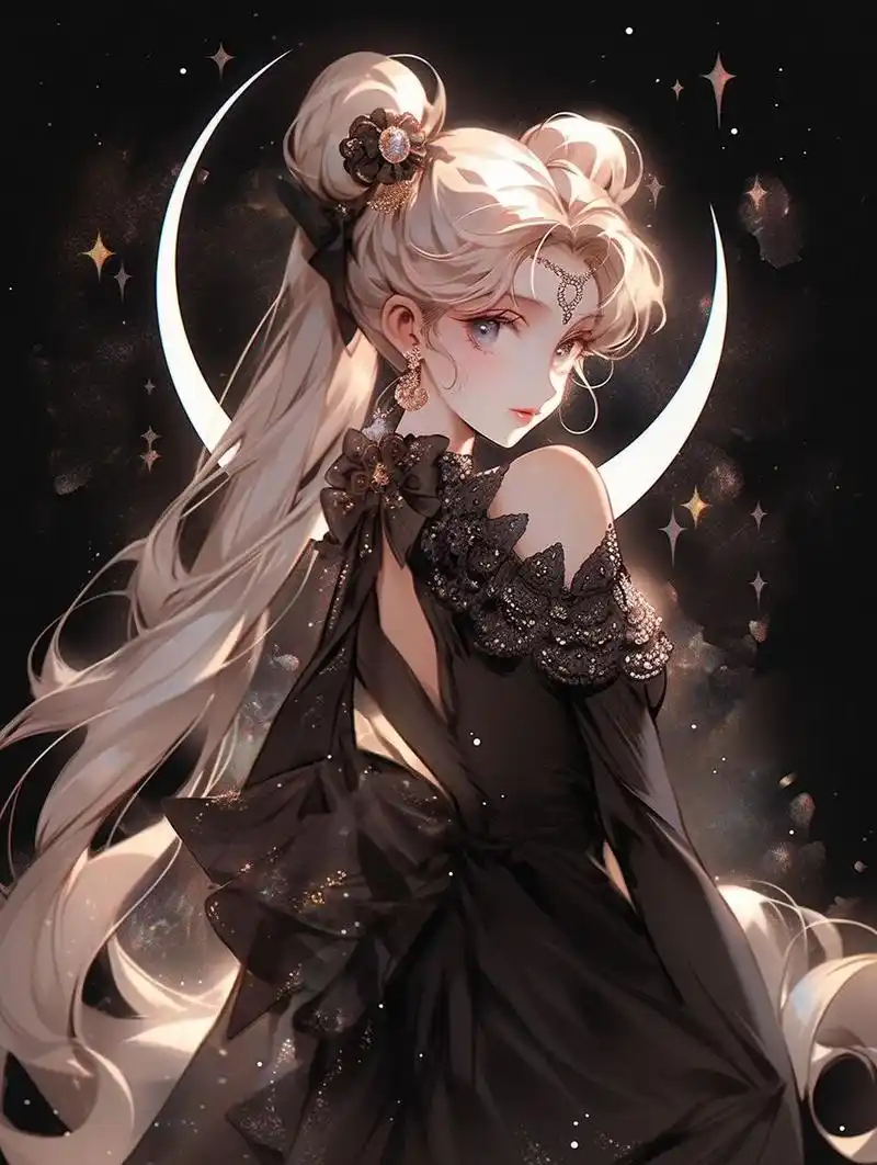 美少女战士月野兔穿着黑色连衣裙95星空眼影78让眼睛闪耀如星辰