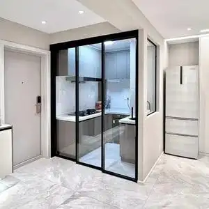 定制黑色窄边阳台三联动推拉门长虹玻璃卫生间三连动移门厨房客厅