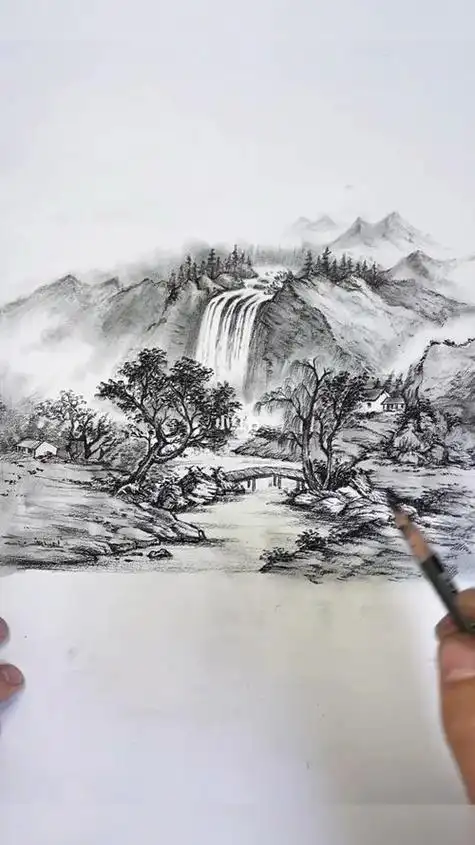 炭笔风景画素描教程|山水有相逢交个作业93素描速写风景画徽派建筑
