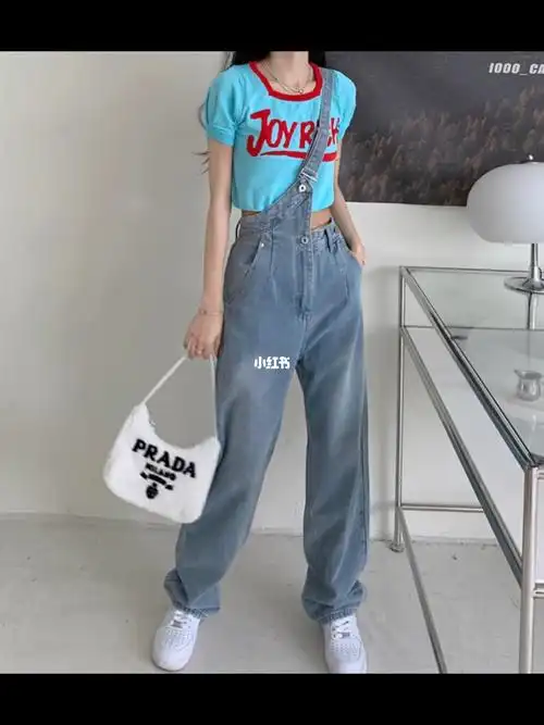 不规则单肩牛仔背带裤穿搭