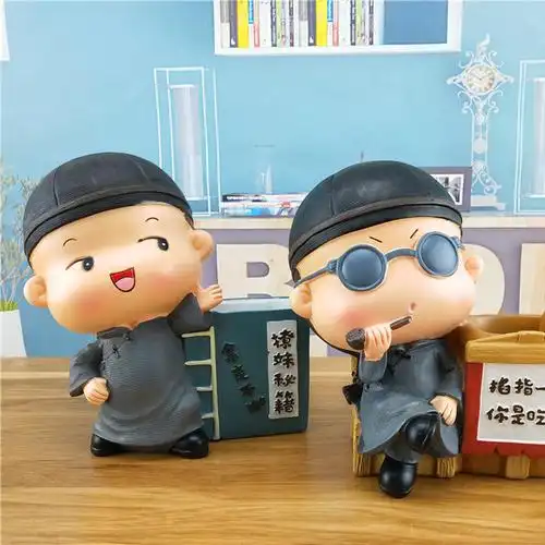 创意贾半仙笔筒存钱罐摆件家居装饰格子铺精品跨境货源树脂工艺品图片