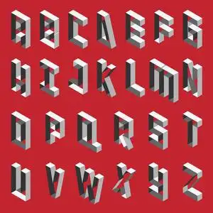 灰色阴影中的等距空心字母.用于书写引号和字母的向量集合.